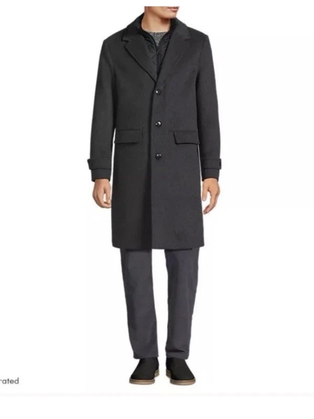 Lands End Wool & Cashmere Men's Classic Black Wool Overcoat - Stylish Long Coat
